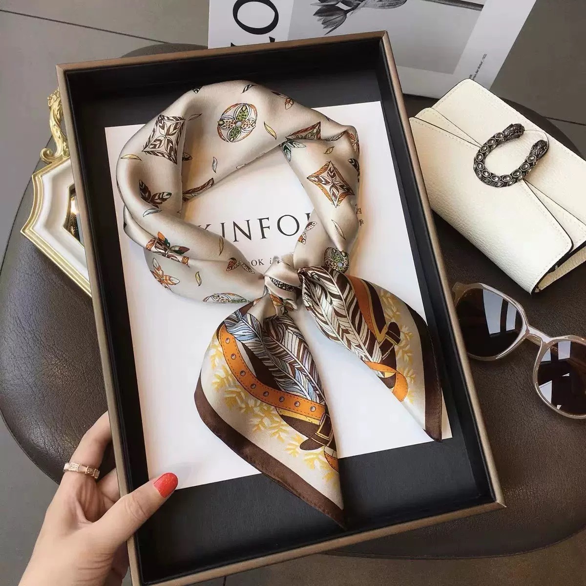 Discount Luxury Bags - Luxury Design Skinny Silk Square Scarf