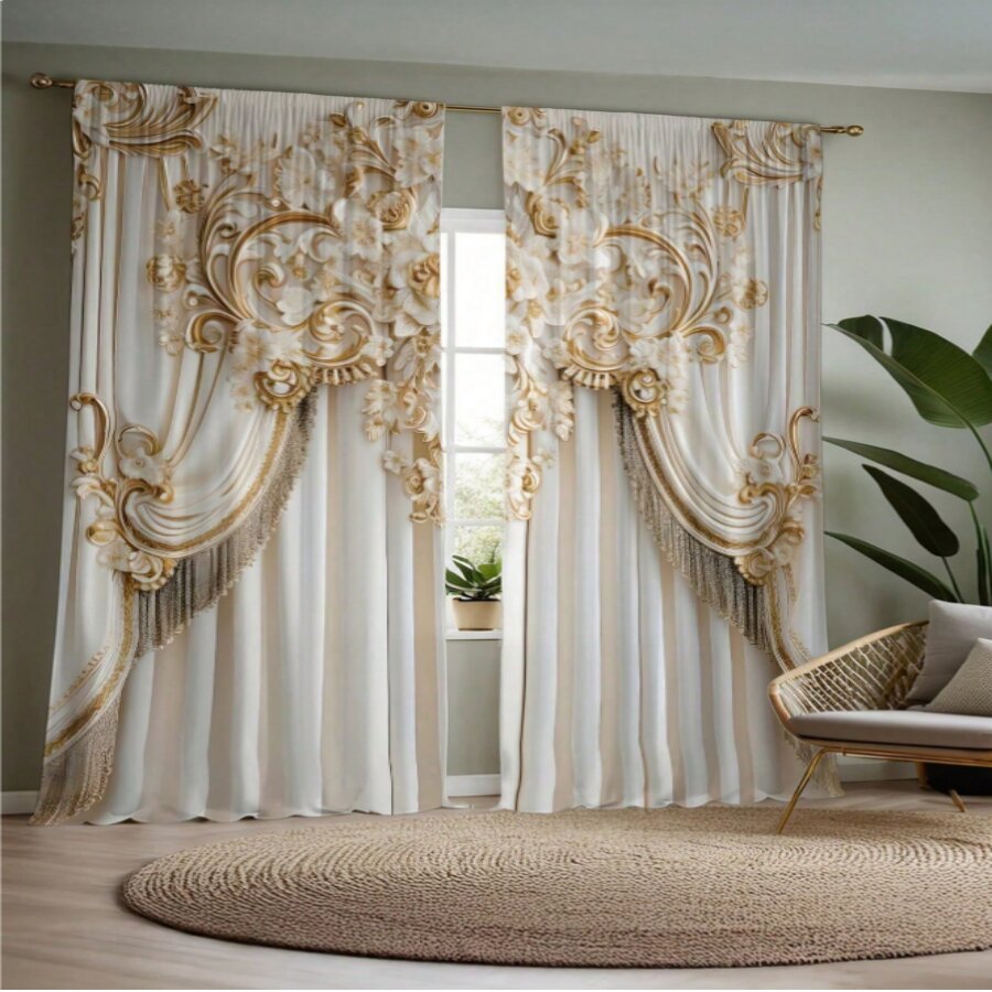 Luxury Bags Youtube - Luxurious European-style elaborate printed curtains, pole