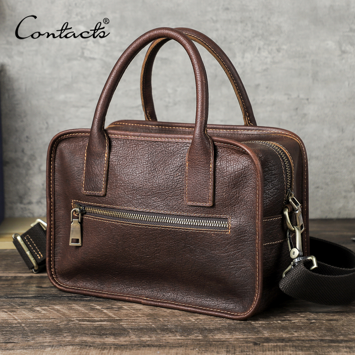 CONTACT'S Genuine Leather Men  - Luxury Bags Tote avaliação e preço