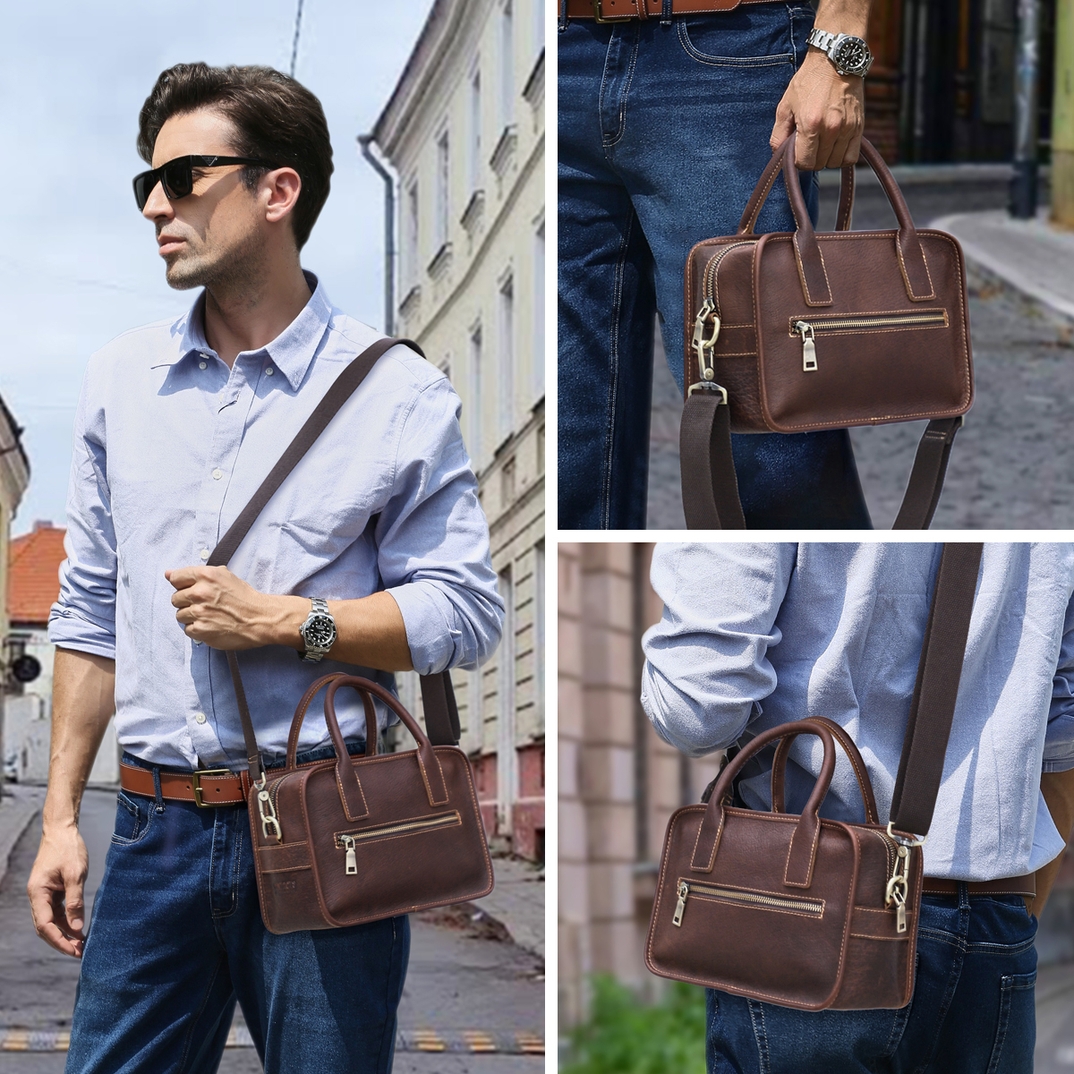 CONTACT'S Genuine Leather Men  - Luxury Bags Tote avaliação e preço